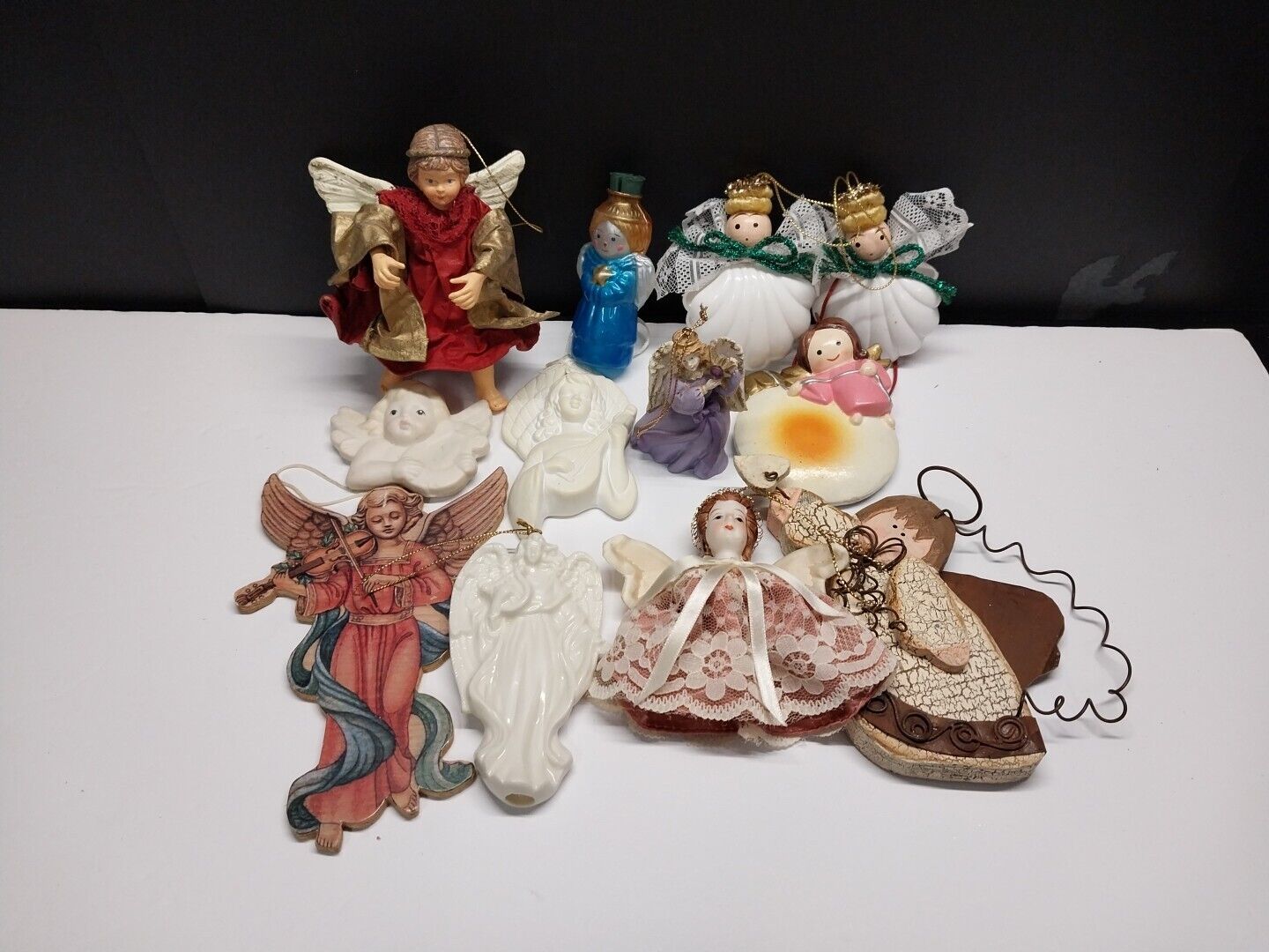 Lot of 12 Various Vintage Angel Ornaments Made of Various Materials