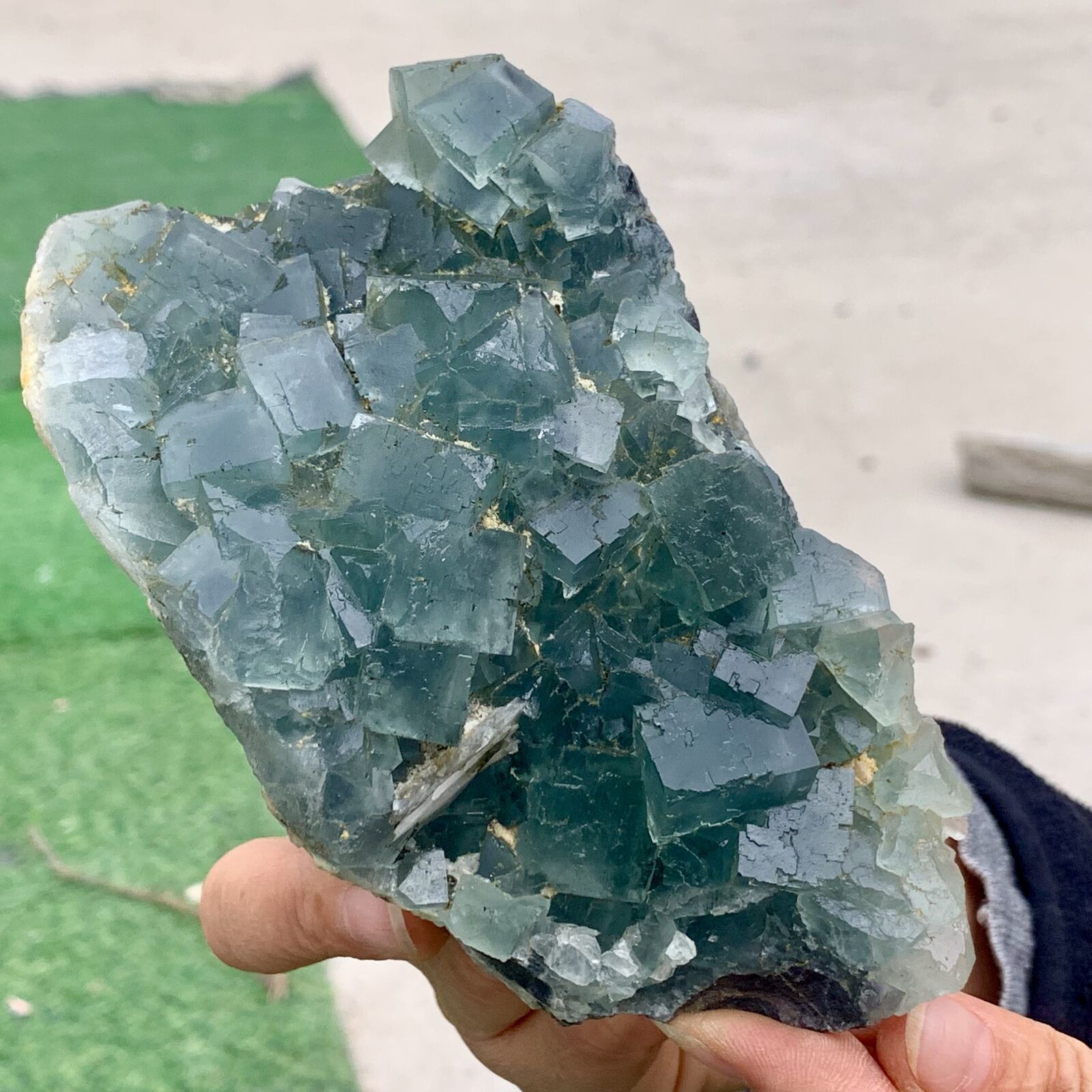 1.53LB Rare transparent blue-green cubic fluorite mineral crystal sample