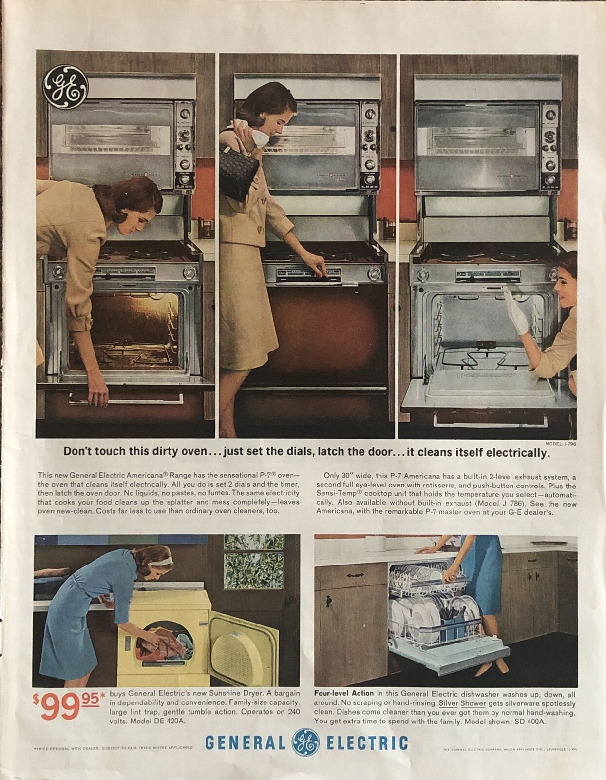 1964 GE General Electric Americana Range VTG 1960s 60s PRINT AD Self-Clean Oven