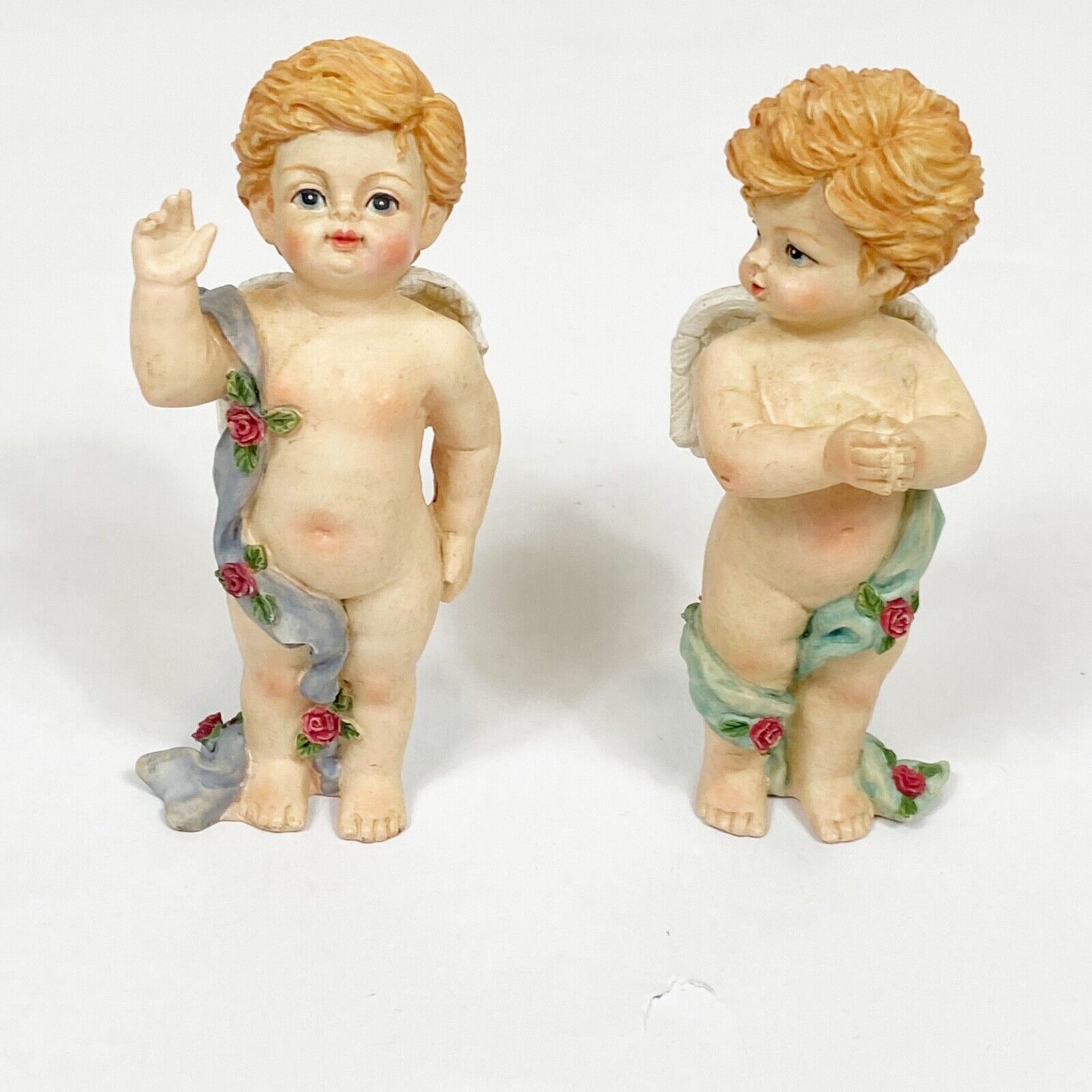 Vintage Standing Cherubs With Wings And Material With Roses Unbranded Approximat