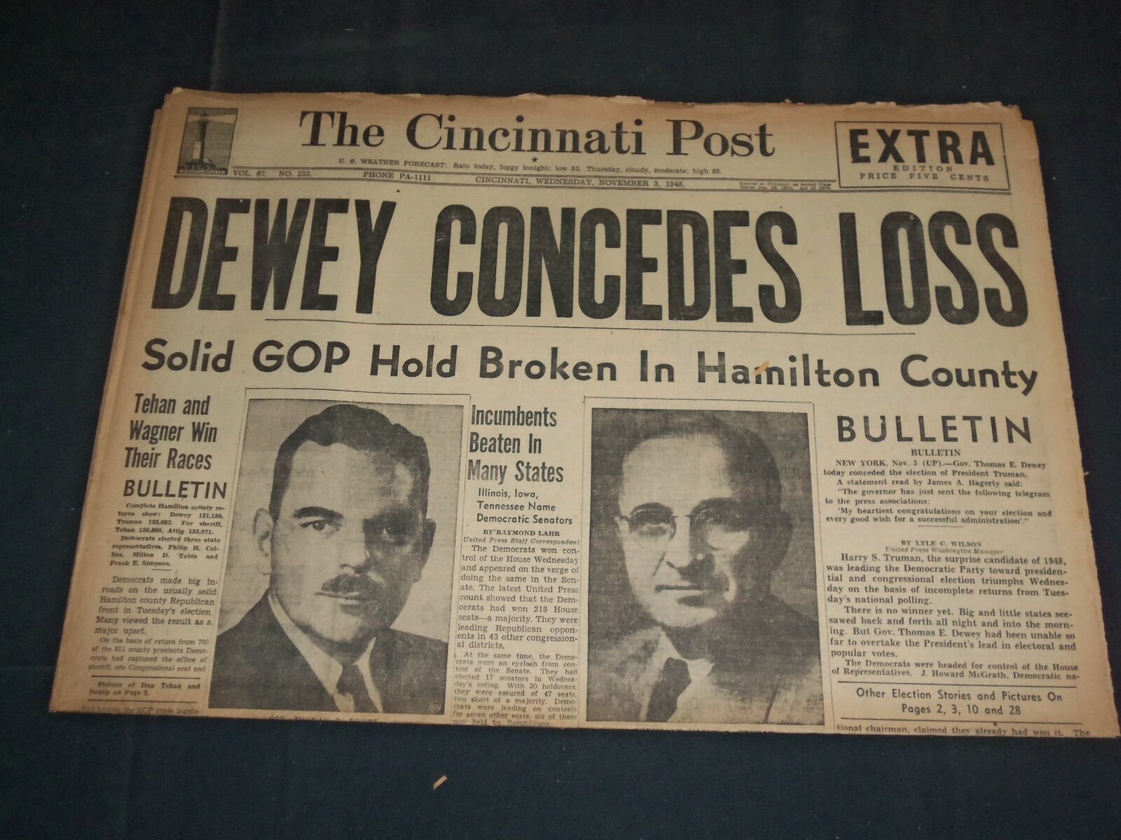 1948 NOVEMBER 3 THE CINCINNATI POST NEWSPAPER - DEWEY CONCEDES DEFEAT - NP 3520