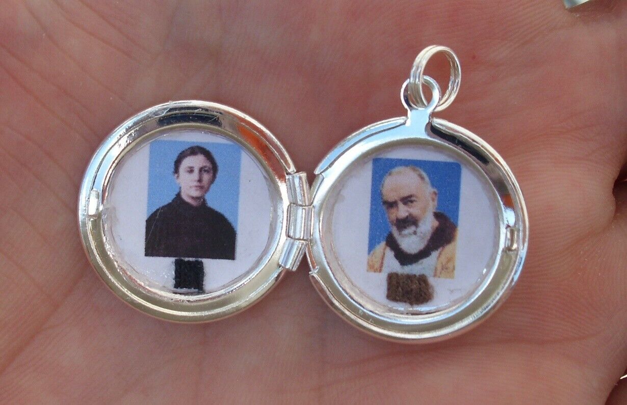 St Gemma Galgani- St Padre Pio combination relic locket -Very nice