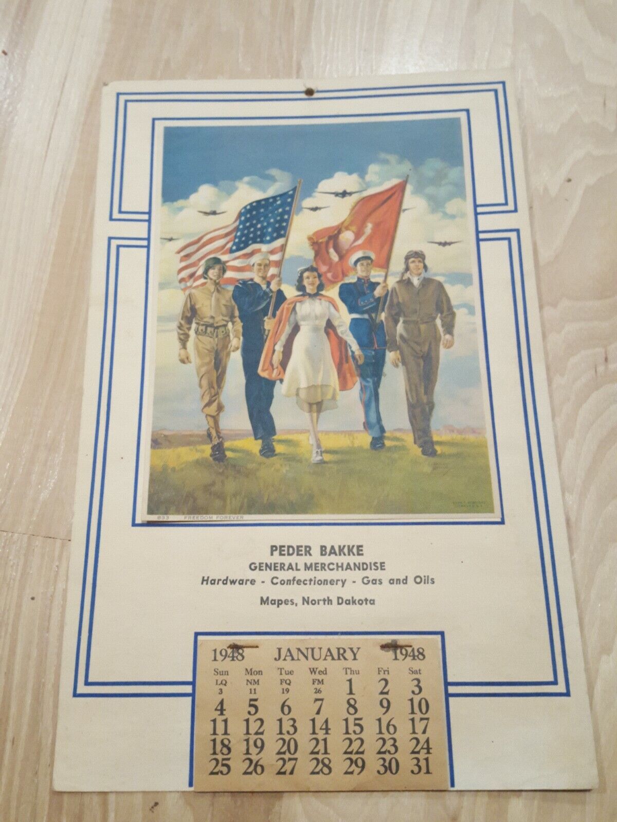 Vtg 1948 Calendar Freedom Forever Litho Bettina Steinke Military Nurse Honor 