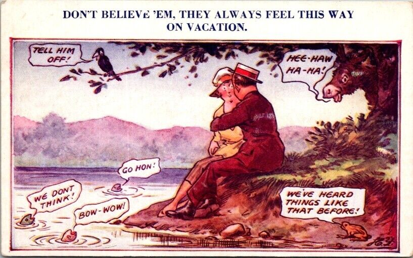 Vintage Postcard Don't Believe em they always Feel This Way on Vacation    20213