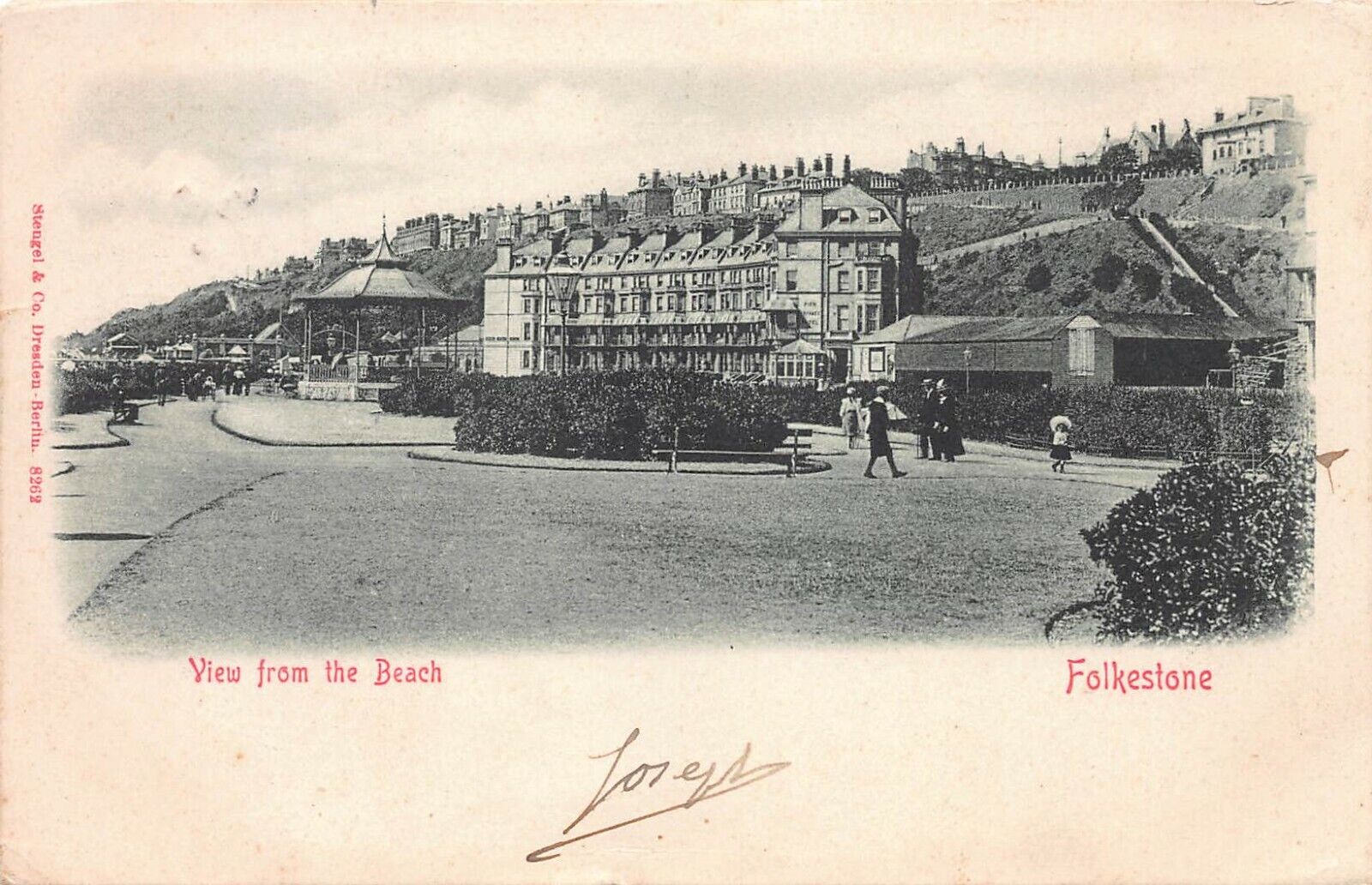 View From the Beach, Folkestone, England, Very Early Postcard, Used in 1902