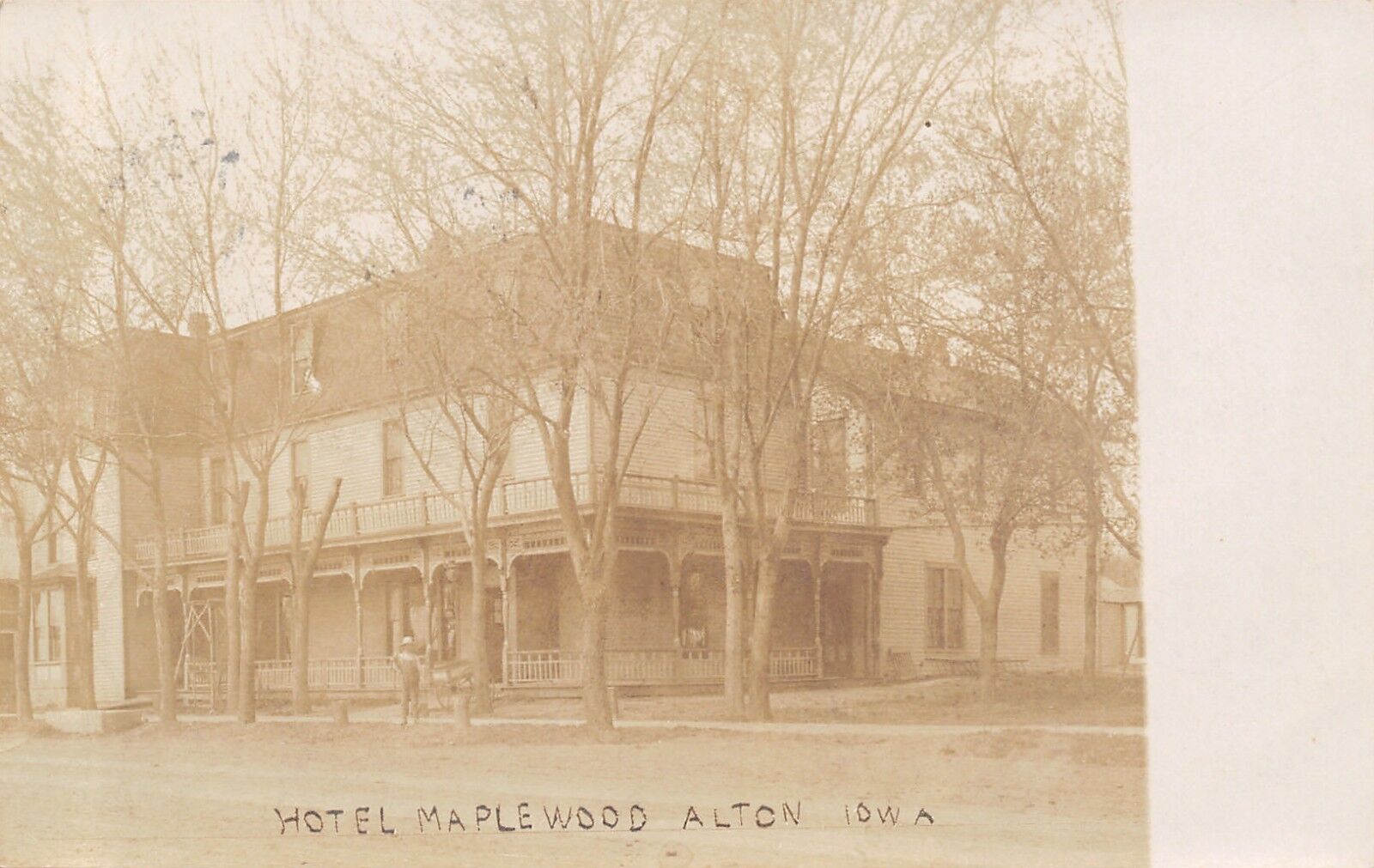 Alton Iowa~Hotel Maplewood on Corner~Wrap Around Victorian Porch~1908 RPPC