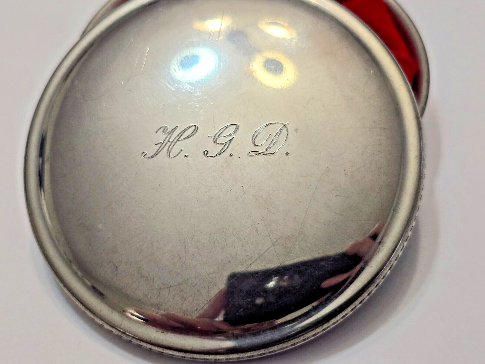 Vintage Tiffany & Co Handcrafted Engraved Red Velvet Lined Pewter Box