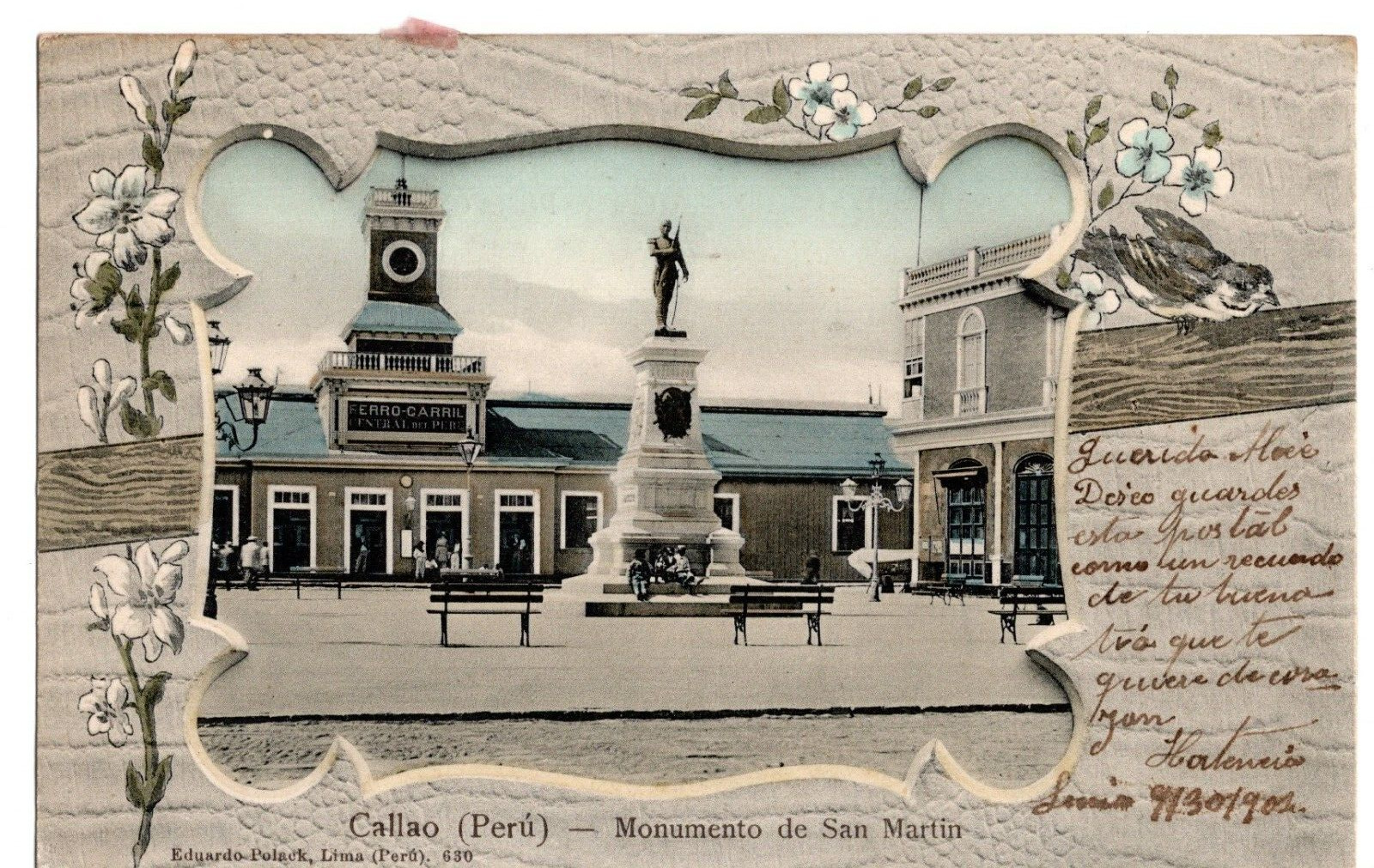 Postcard Peru, San Martin Monument, used