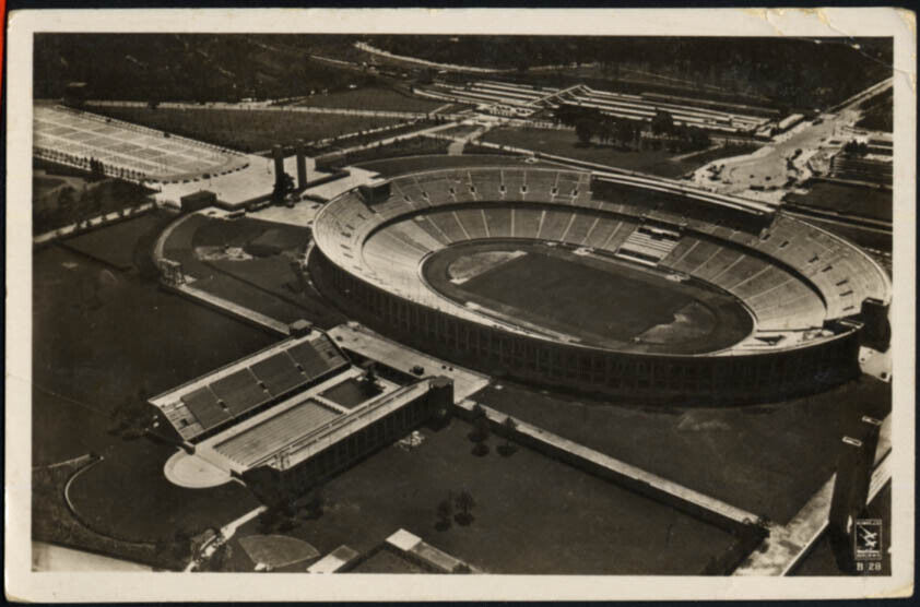 1936 Berlin Olympics stadium aerial view RPPC postcard 1945