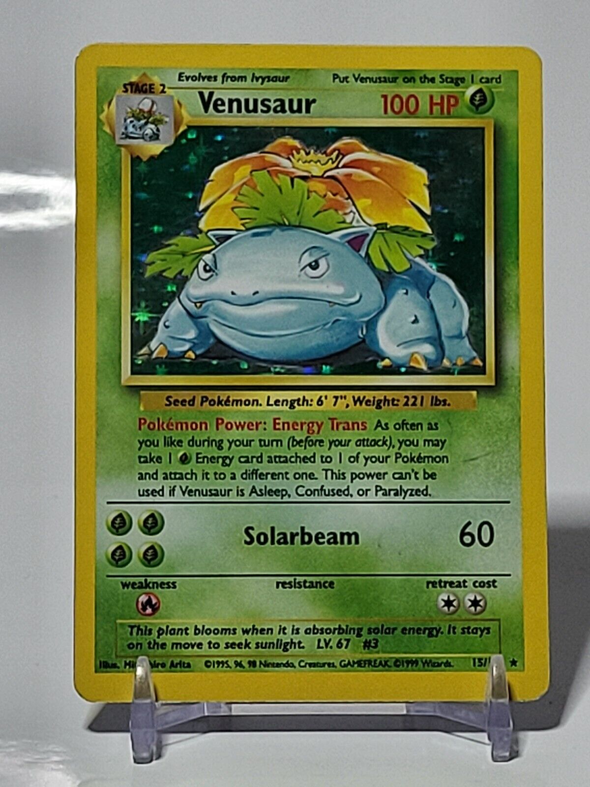 Pokemon Card Venusaur 15/130 Base Set Rare Holo 1999-2000 WOTC