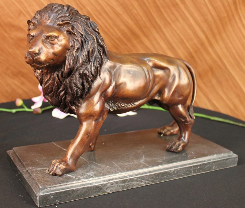 New York Library Famous Large Male Roaring Lions Leo Bronze Marble Statue DEAL