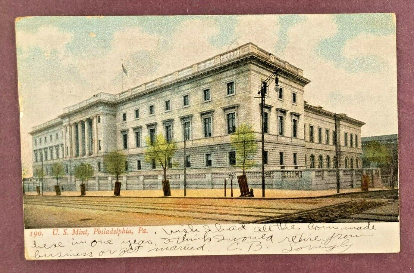 1909 U.S. Mint, Philadelphia, Pennsylvania - Undivided Back Postcard