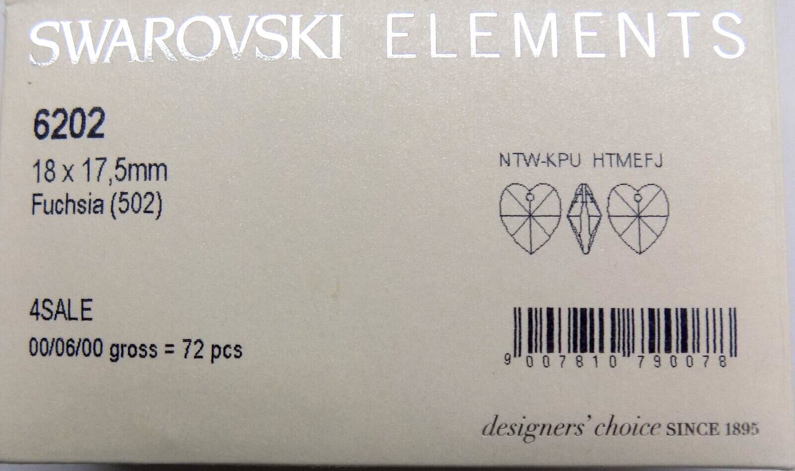 72 Pc GENUINE SWAROVSKI Crystal   6202 18 x 17,5  Heart Fuchsia Factory PK
