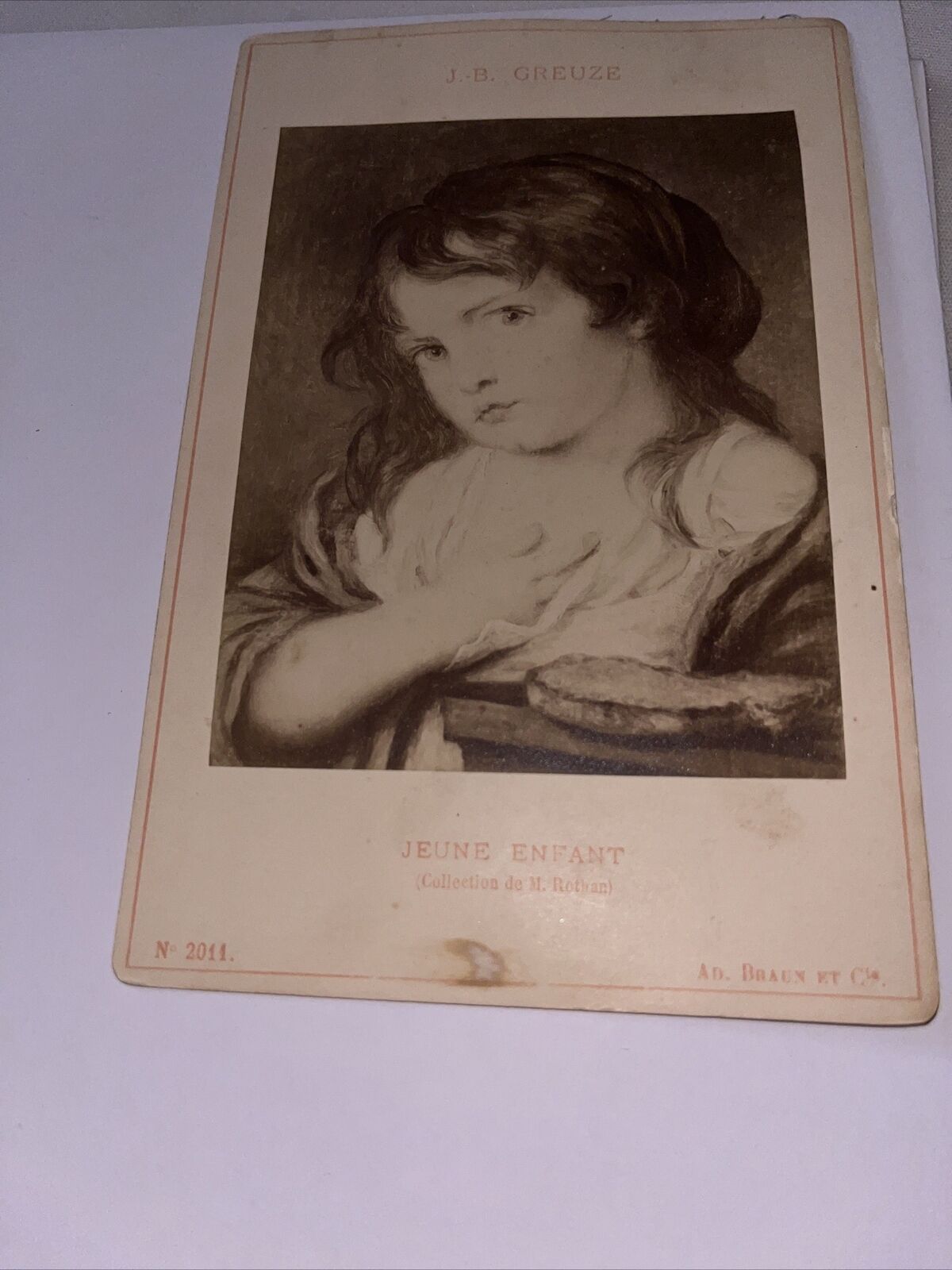 Antique Cabinet Card: Jean-Baptiste Greuze “Jeune Enfant” Young Infant
