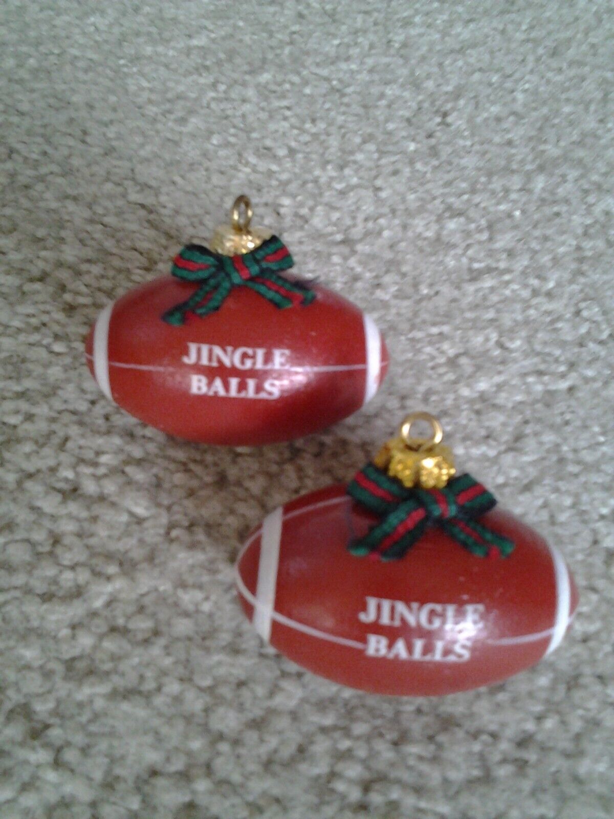 JINGLE BALLS vintage wooden FOOTBALL hanging ornaments with ribbons by Papal Co