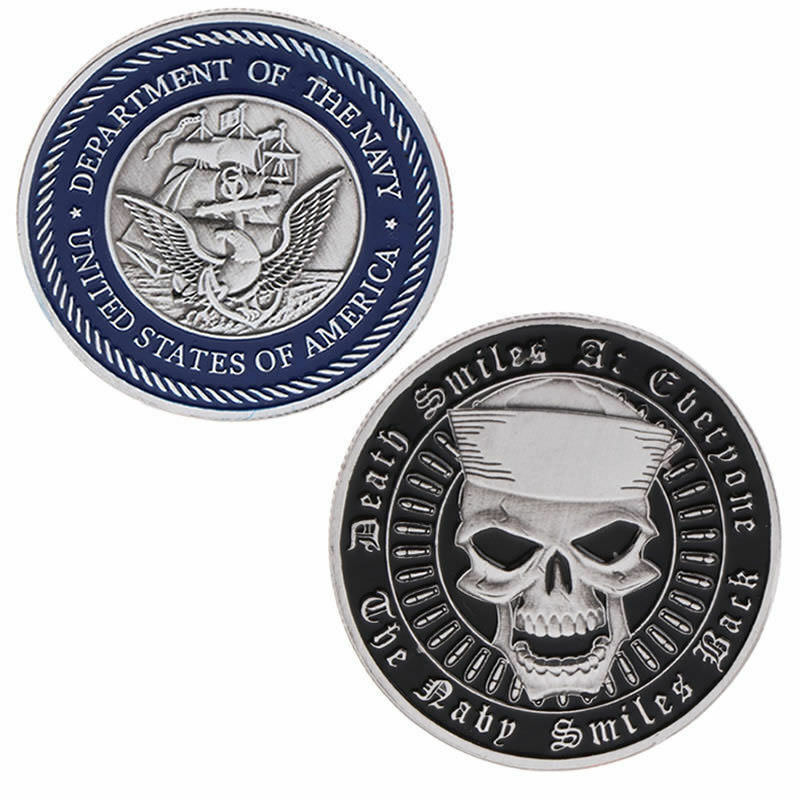 US Navy SKULL Death Smiles Challenge Coin with Case
