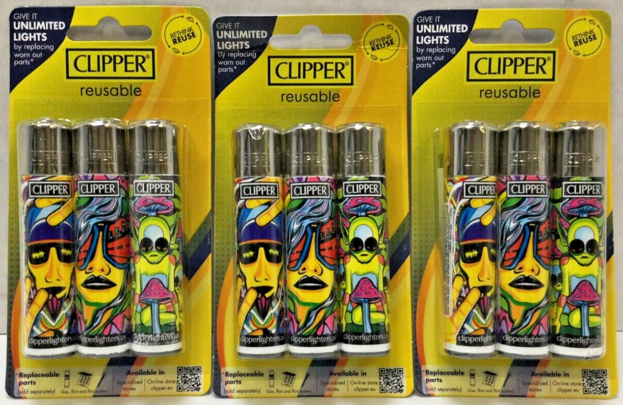 Clipper Refillable Lighters / Psycho 2 Theme / 9 Total Lighters / 