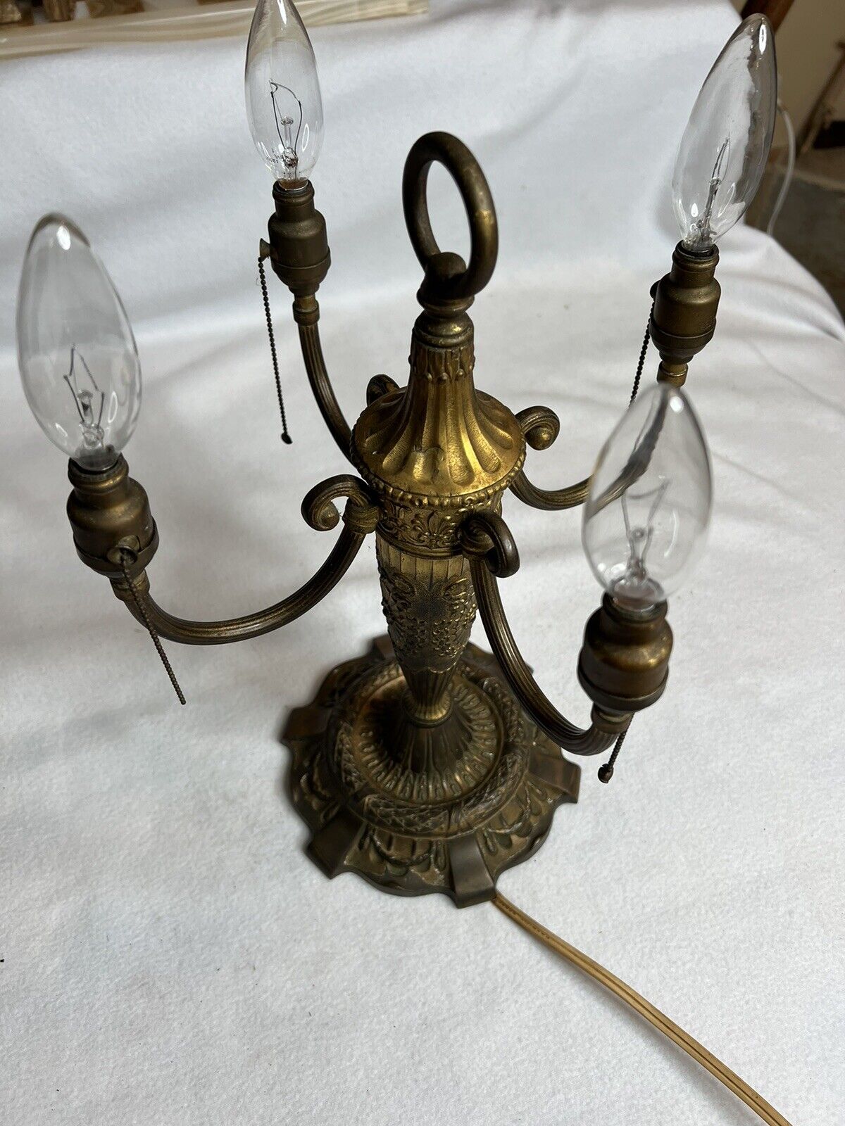 Vintage Gilt Brass Early 1900’s Working Candelabra 4 Light Table Lamp, V/ Unique