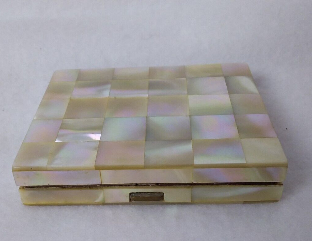 Vintage 1950s Compact Mother of Pearl Tile Face Powder Make up Vanity