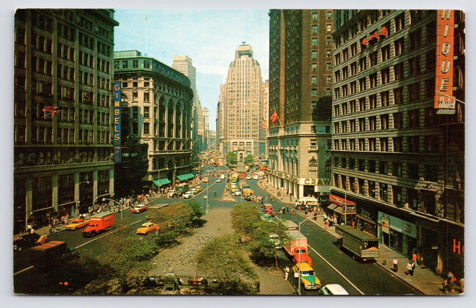 c1950s Herald Square Aerial View Gimbels Traffic New York City NYC NY Postcard