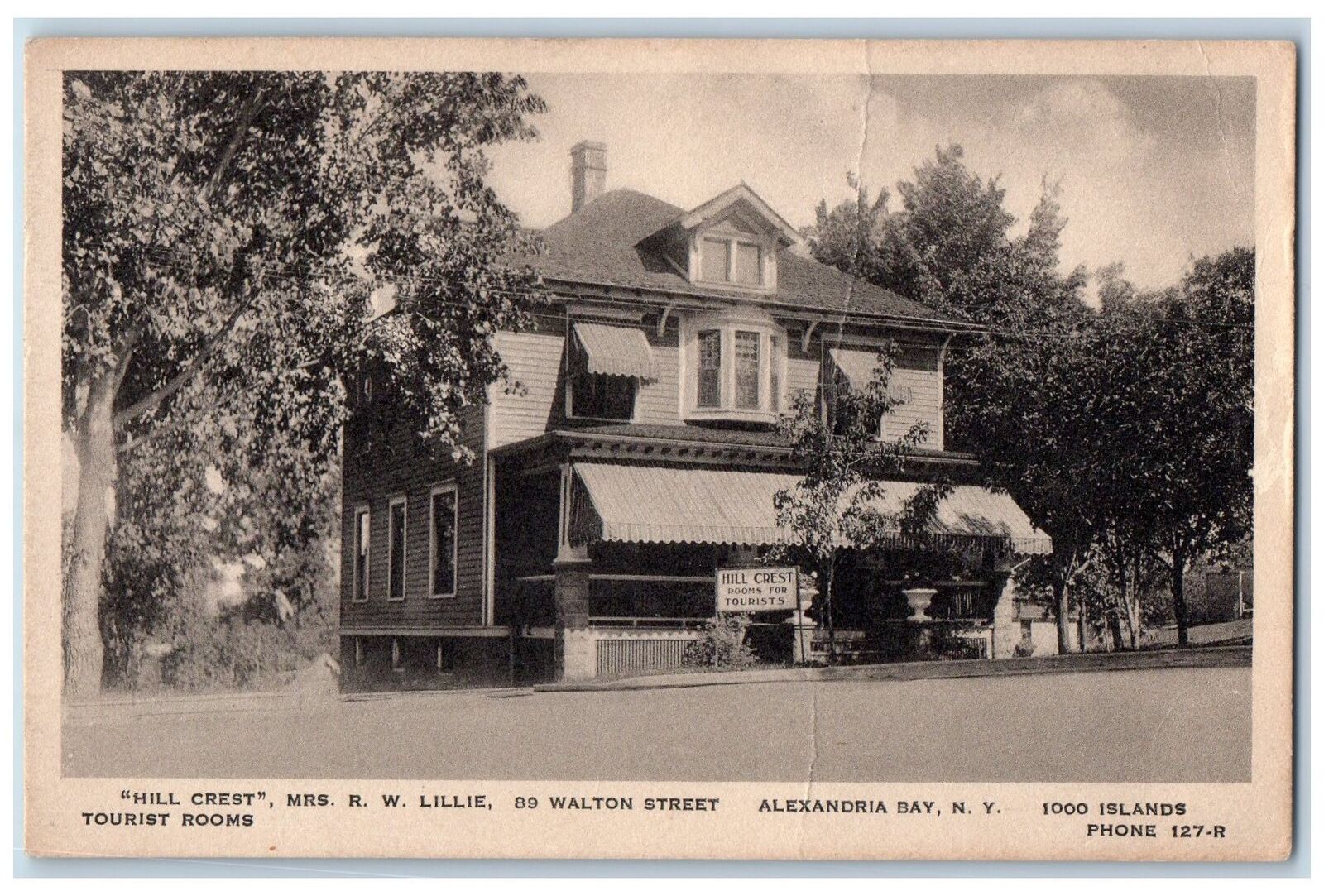 c1920 Hill Crest Mrs. R W Lillie Advertisement Walton Alexandria Bay NY Postcard