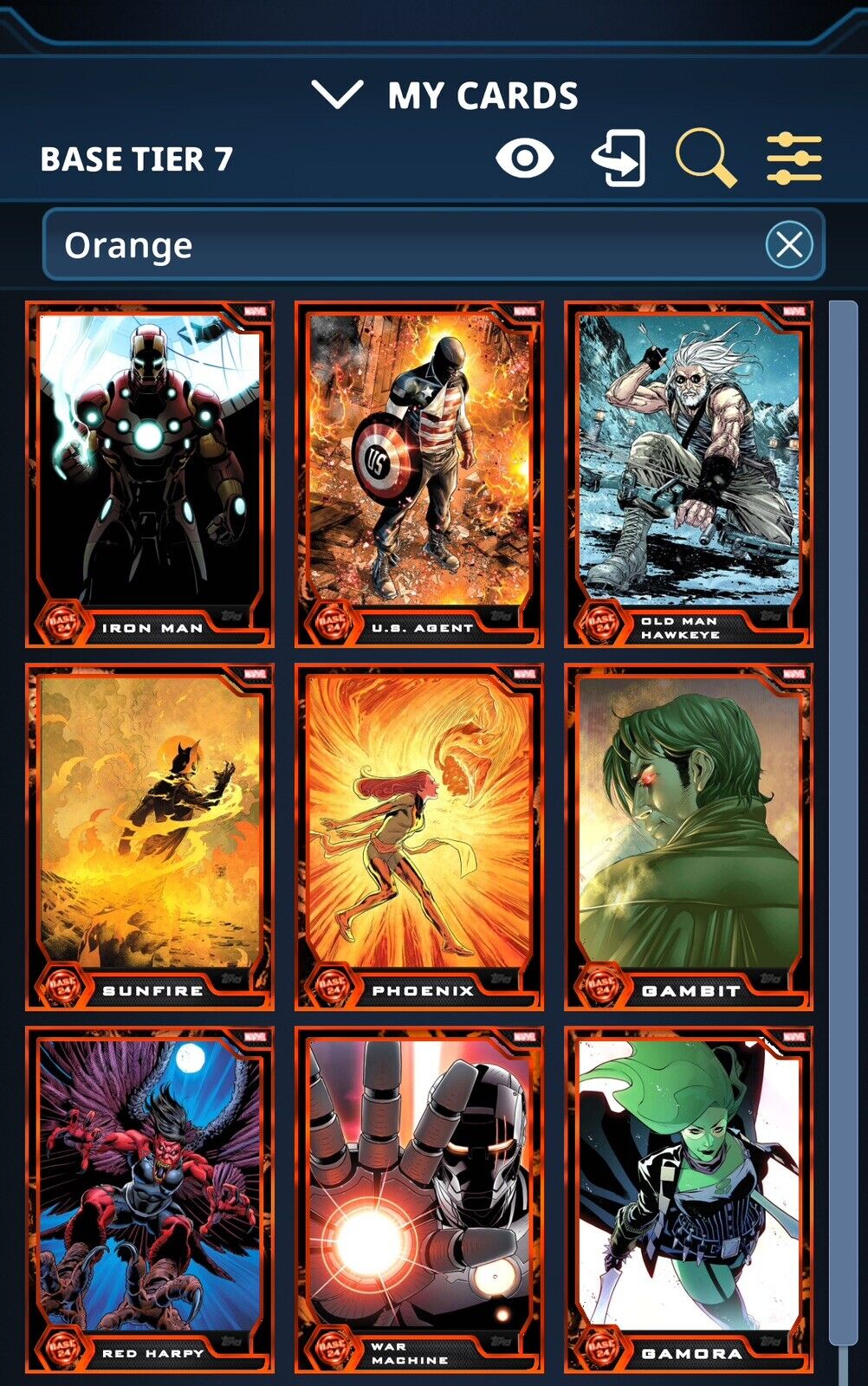 TOPPS MARVEL COLLECT  Orange Base - Week 1 Exclusive - Group Of 9 List Within