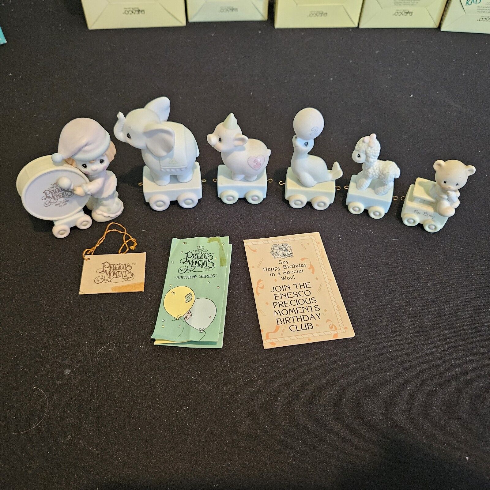 6 Piece Precious Moments Train Birthday Series Figurines Years 1-4 + Baby Teddy