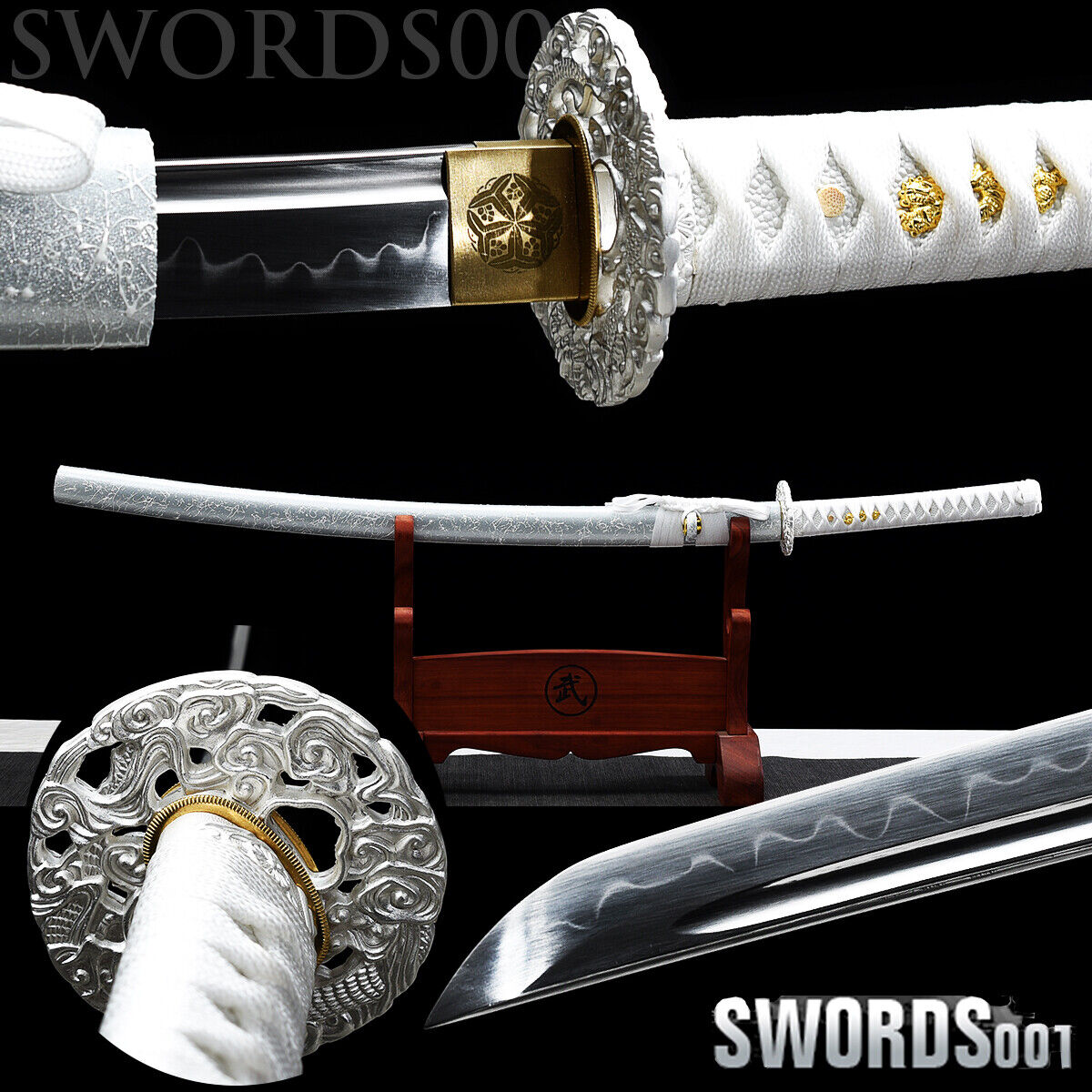 hand forged Clay Tempered Japanese Sword 银龙 Samurai Katana T10 Steel sharp blade