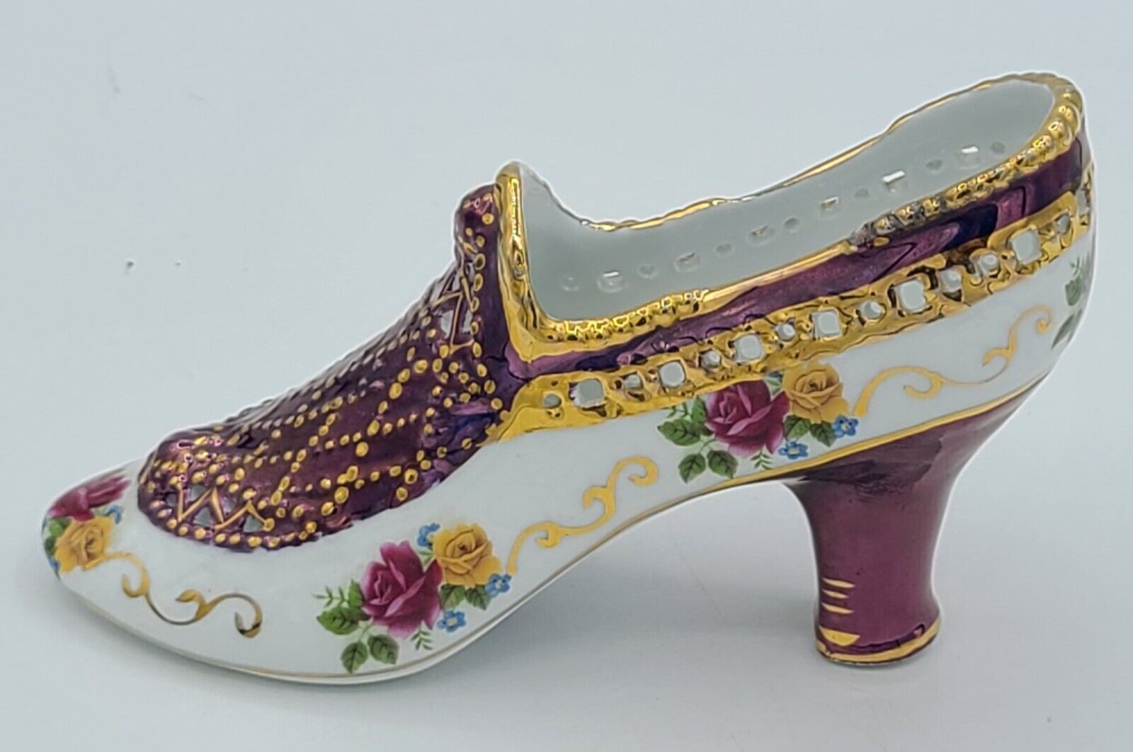 KPM Hand Painted Porcelain Shoe Heel Victorian Glass Slipper Figurine 6\