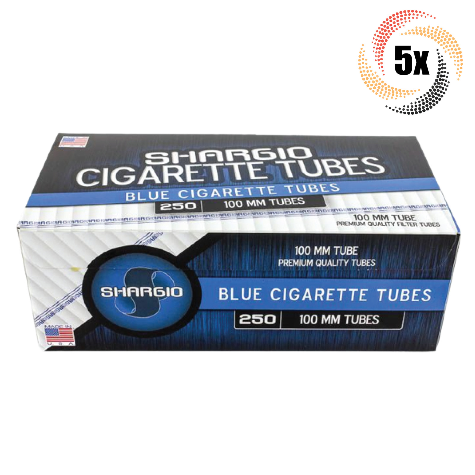 5x Boxes Shargio Blue Light 100MM 100's ( 1,250 Tubes ) Cigarette Tobacco RYO