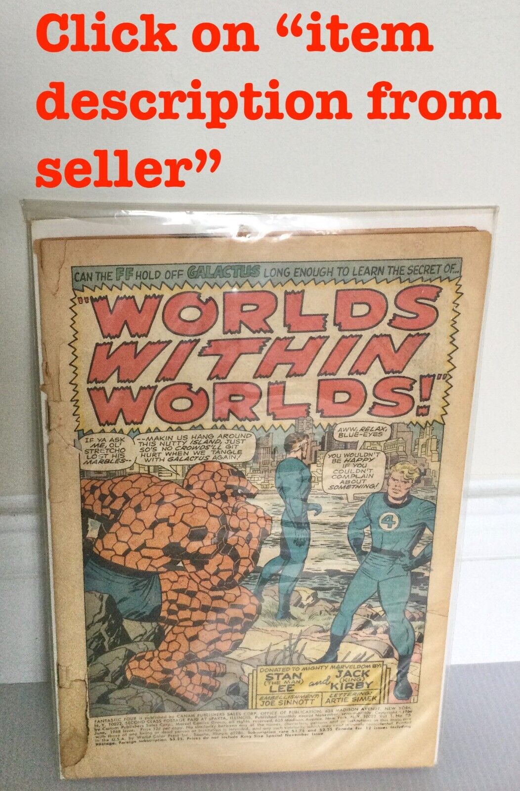 DAMAGED Fantastic Four 75 Marvel Comic Book 1968 Worlds Within Worlds vol 1 #75