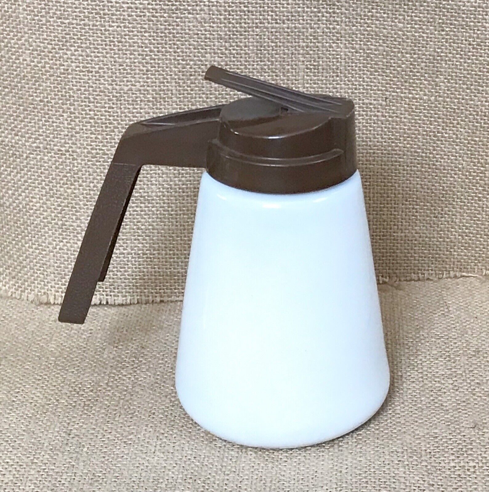 Vintage Gemco Milk Glass Syrup Dispenser w Brown Plastic Lid MCM Minimalist