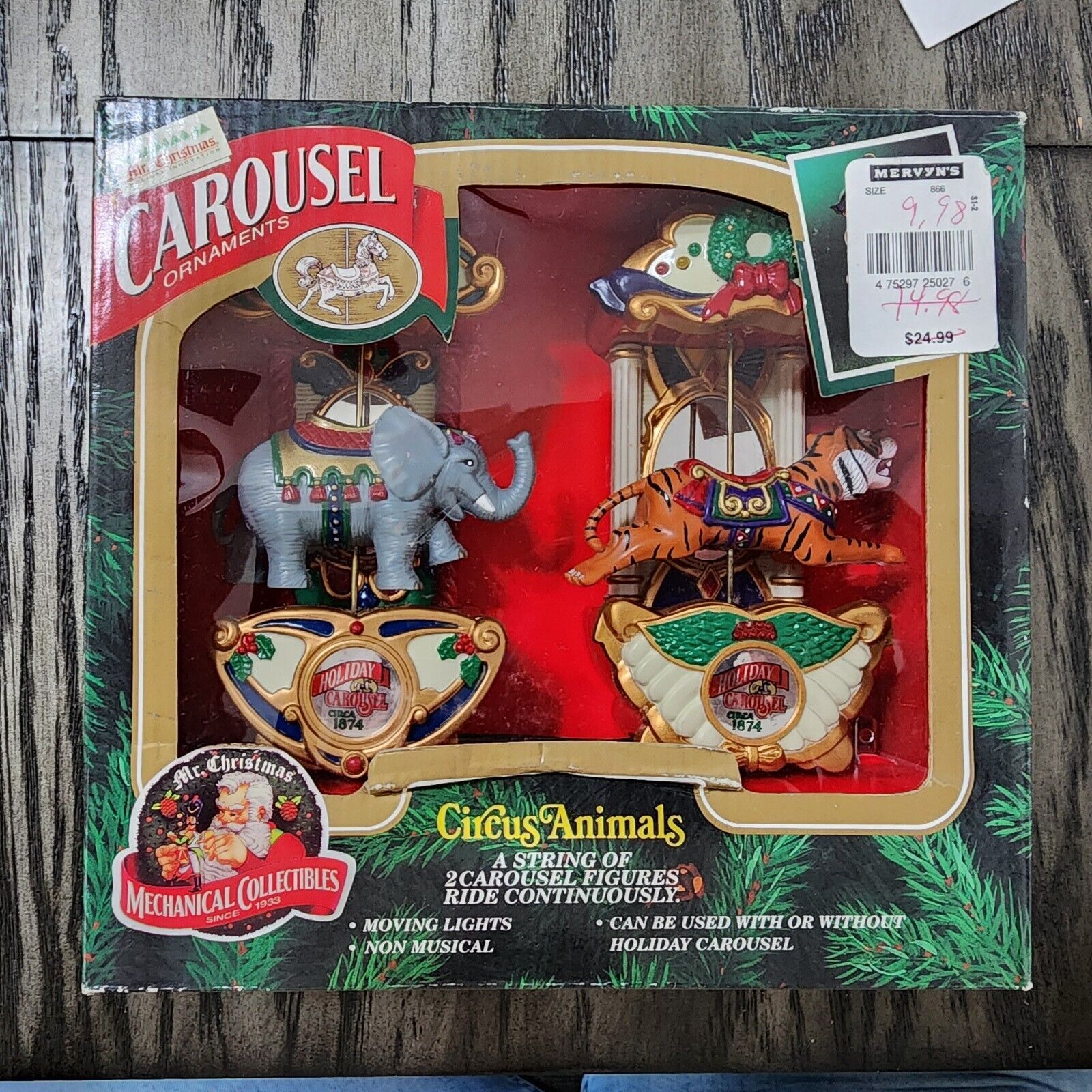 VTG Mr. Christmas Mechanical Collectibles Carousel Ornaments Circus Animals NEW