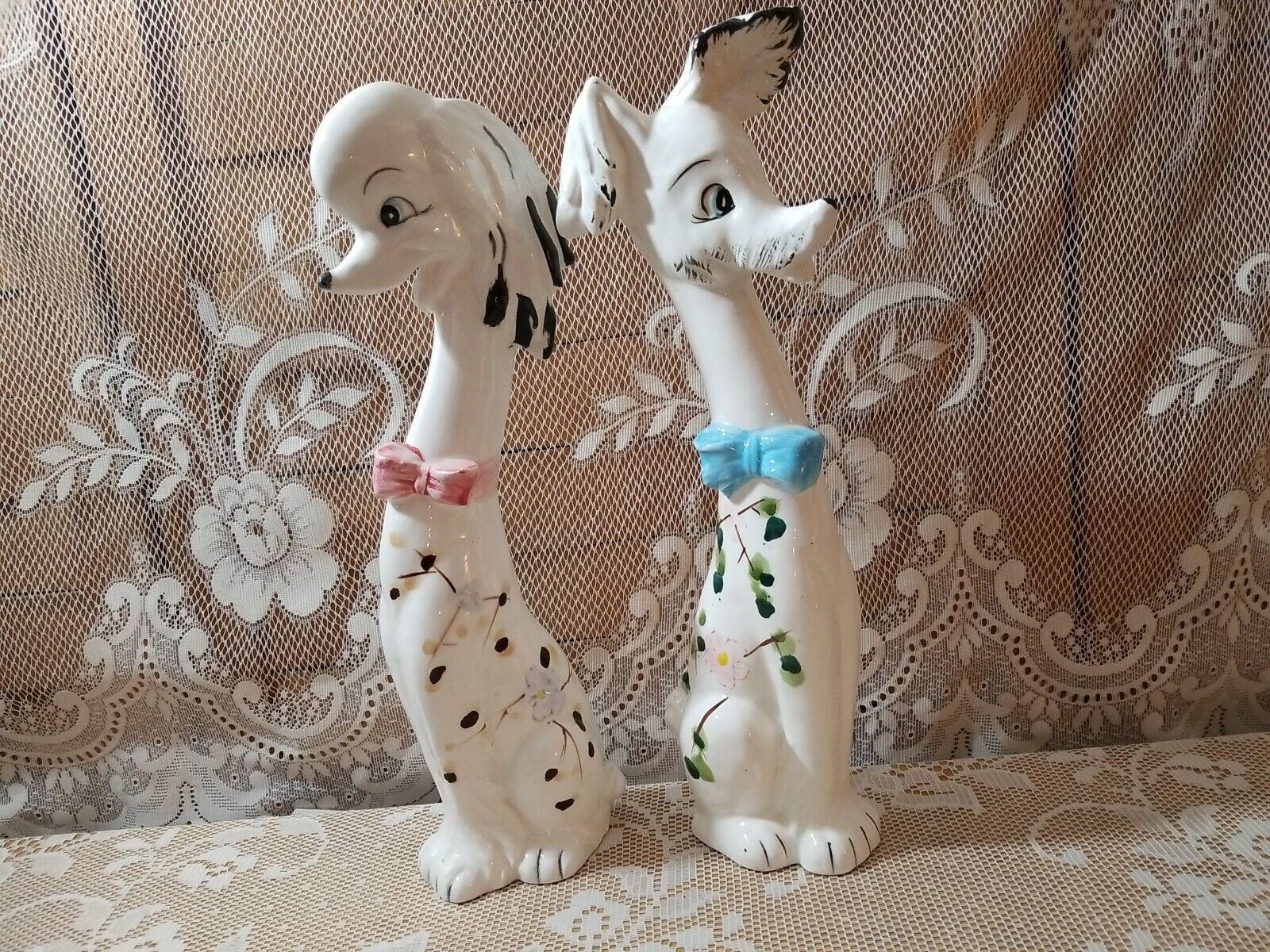 Vintage MCM White Tall Long Neck Dog Figurine Retro Kitschy Anthropomorphic 