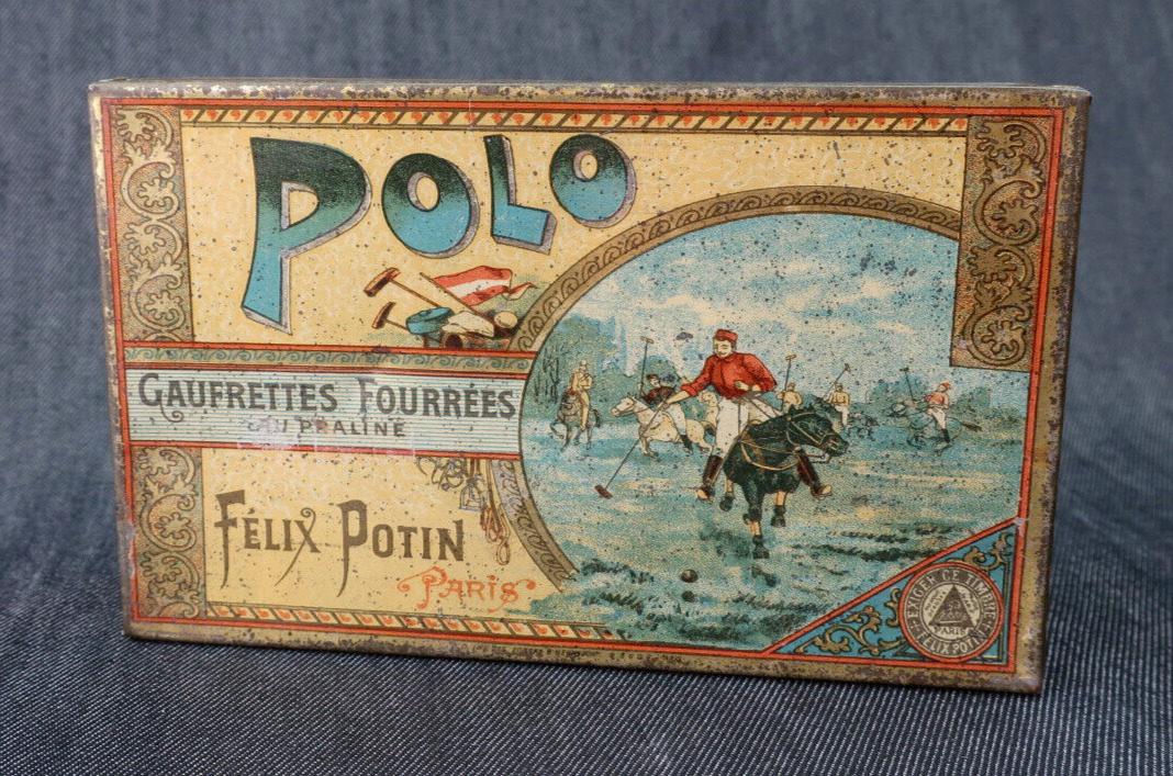 Vintage Rare 1800s POLO Horse Felix Potin Waffer Tin ~ c.1890 130+ Years Old 
