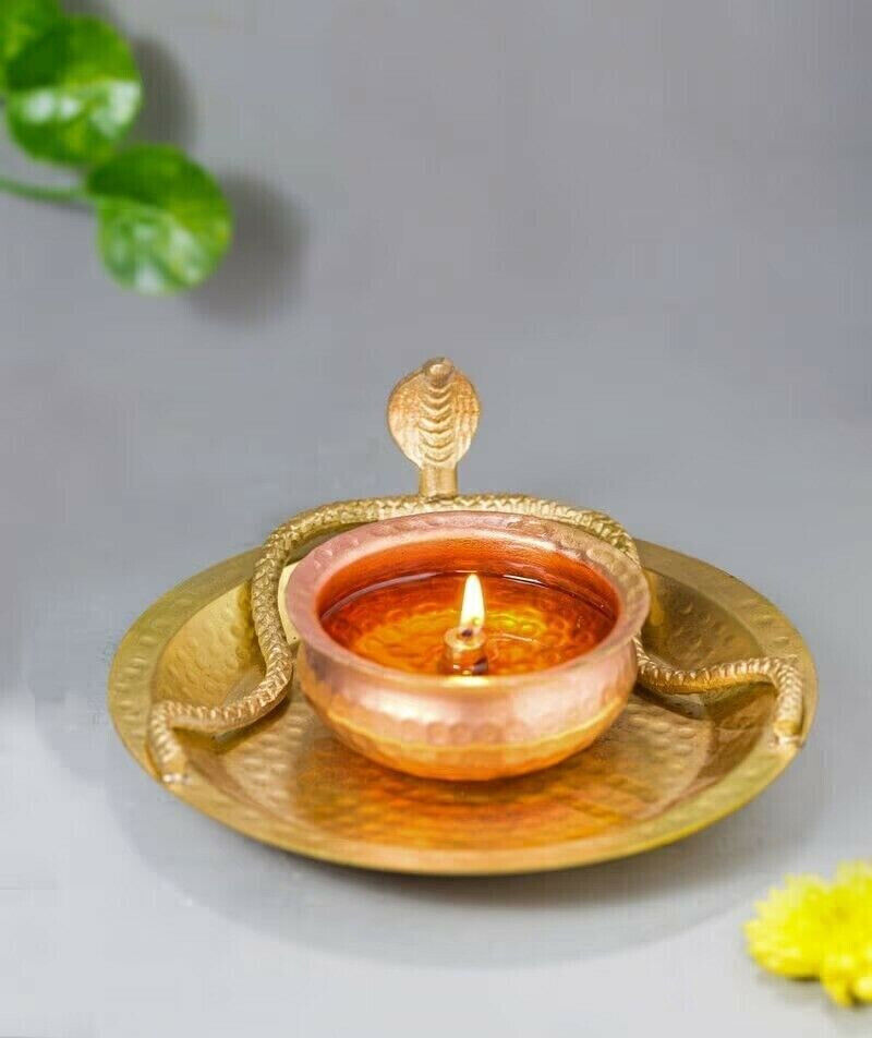Isha Life Hammered Snake Oil Lamp Copper Akhand Deepak Hindu God Diya Gift Decor