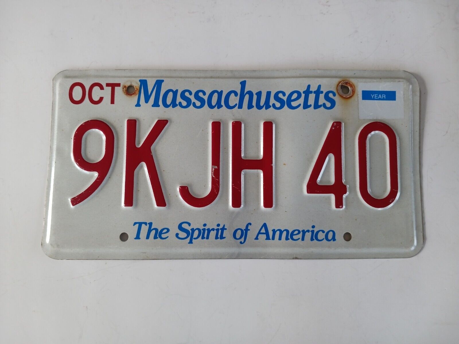 2010 Massachusetts License Plate 9KJH 40 The Spirit of America 