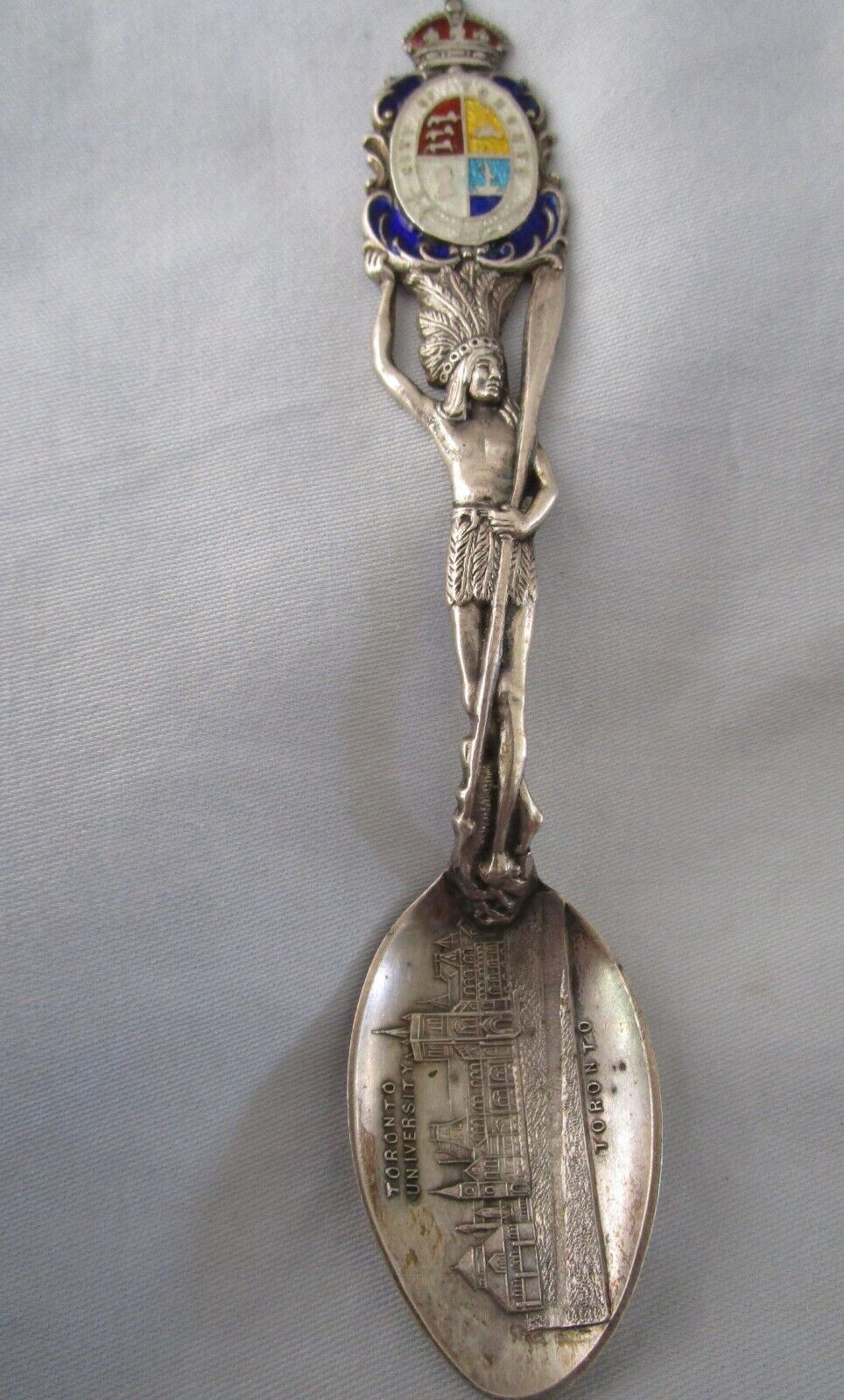 ANTIQUE SOUVENIR STERLING SILVER AND ENAMEL SPOON FROM TORONTO CANADA
