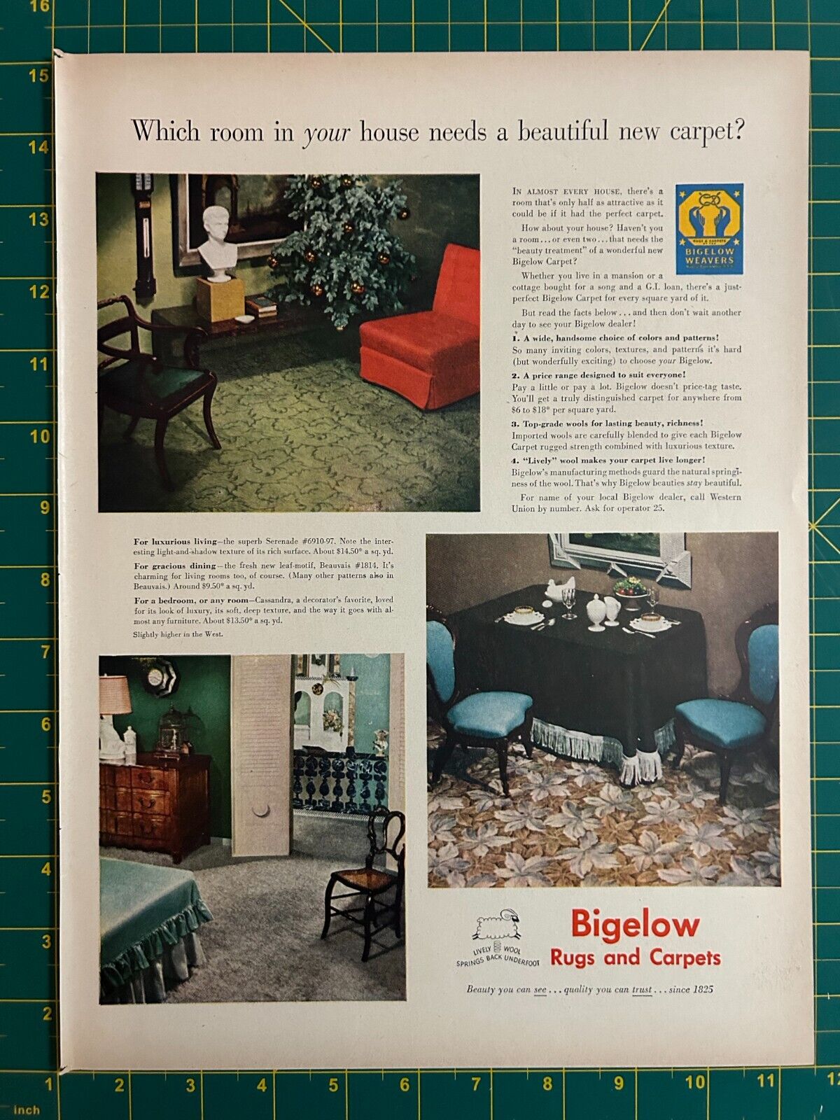 1948 Vintage Bigelow Rugs And Carpets Wool Since 1825 1940\'s Rooms Print Ad O1