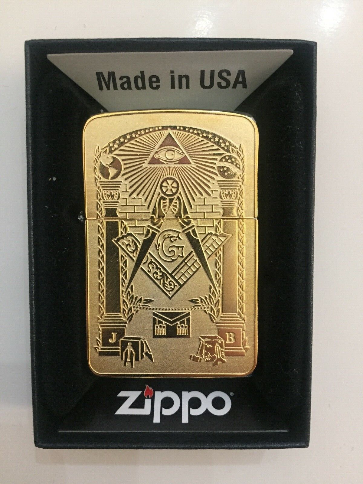 Masonic Zippo Lighter brushed Chrome Free Masons Master gift Gold plated