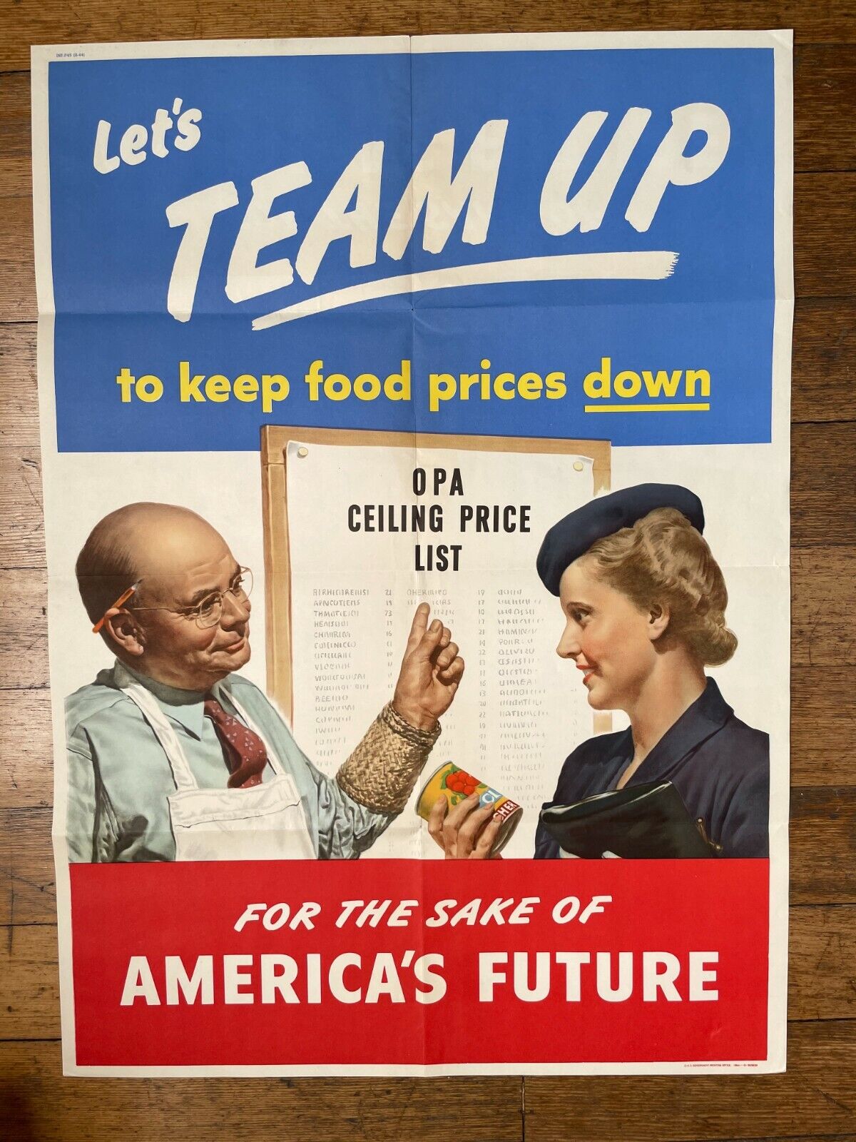 Original 1944 WWII Poster Let's Team Up to Keep Food Prices Down
