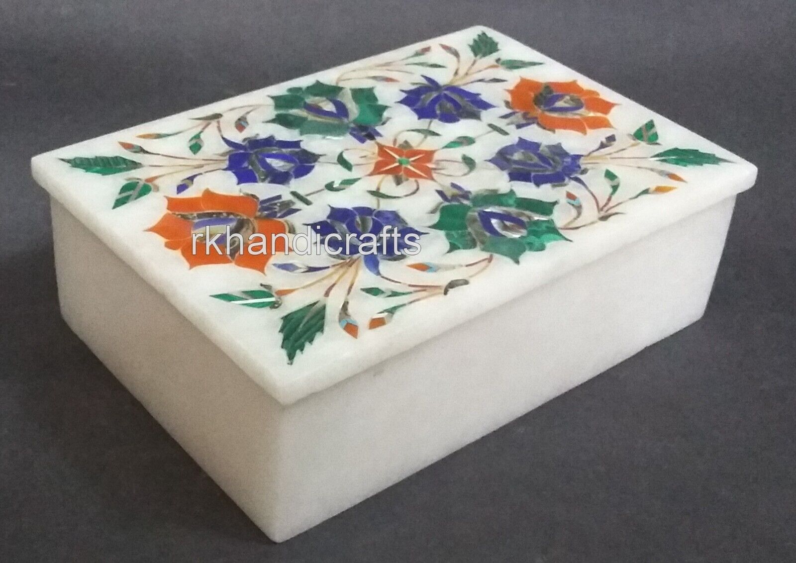 6x4 Inches Multicolor Stone Inlay Work Trinket Box Marble Office Accessories Box