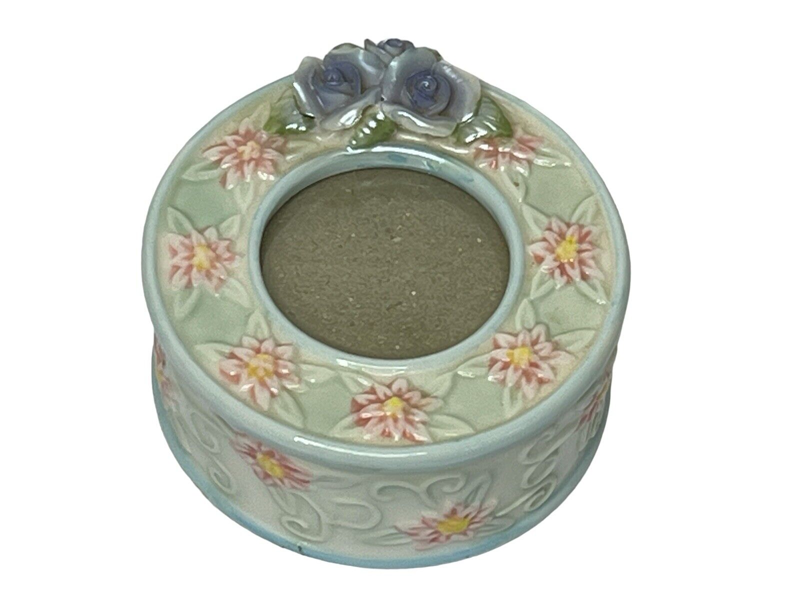 Vintage Floral Porcelain Photo Frame Trinket Box With Lid