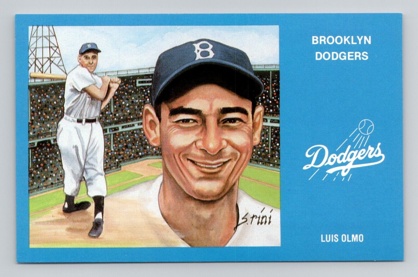 Postcard Baseball New York Brooklyn Dodgers Luis Olmo a/s Susan Rini A3