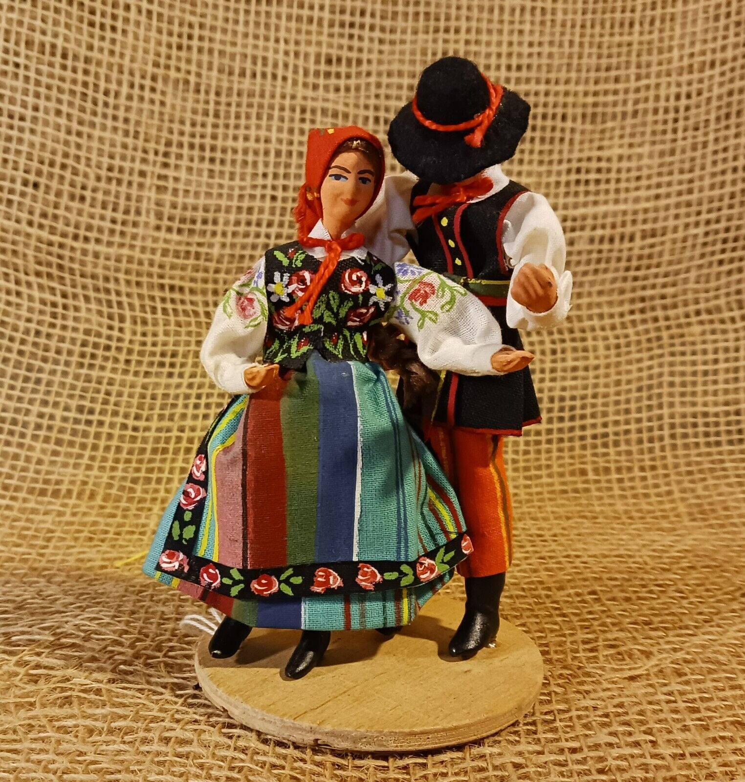 Vintage Polish Folk Art Dolls On Stand~European Folk Art Traditional Dress~