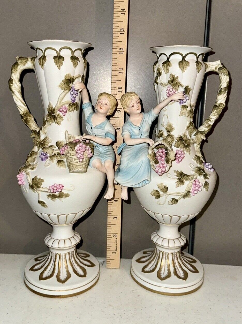 Vintage Andrea by Sadek Boy and Girl Vases RARE Pair of 12\