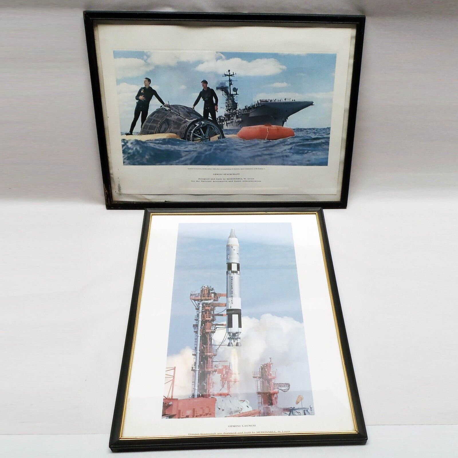 1965 NASA GEMINI SPACECRAFT & LAUNCH Framed McDonnell Aircraft Poster Prints
