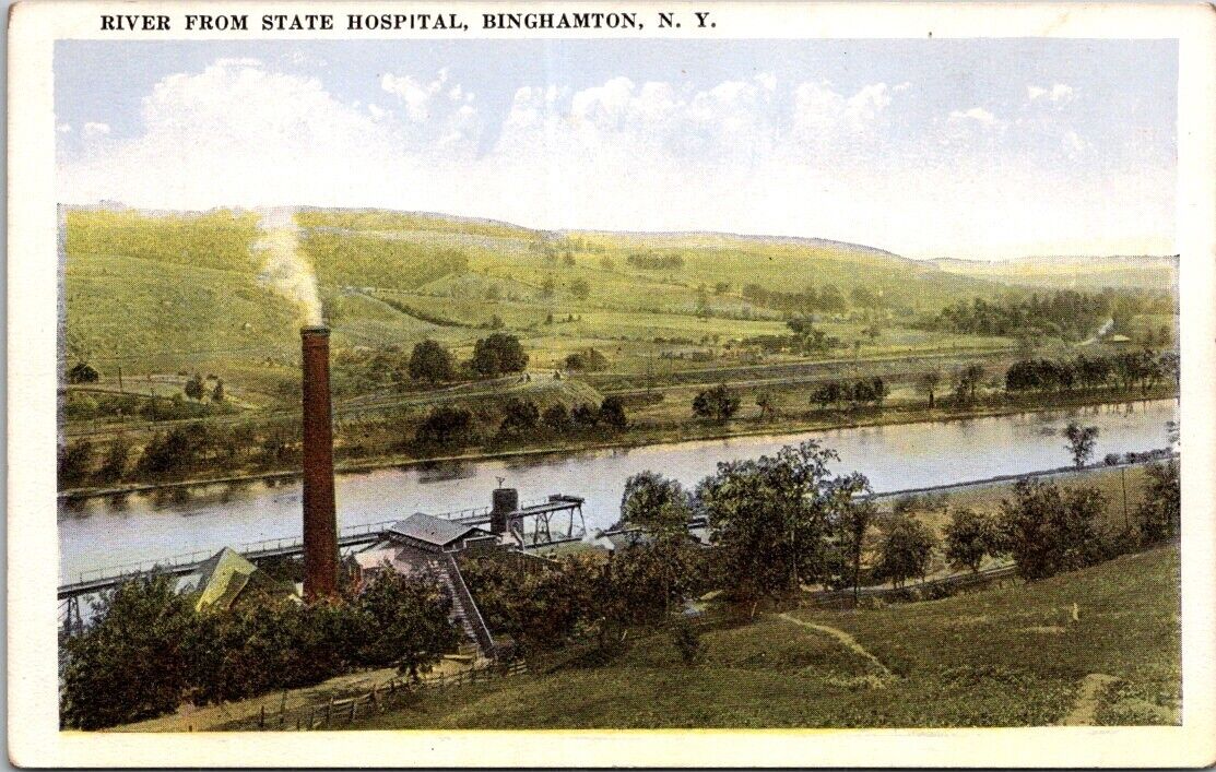 Binghamton  NY New York River From State Hospital White Border  Vintage Postcard