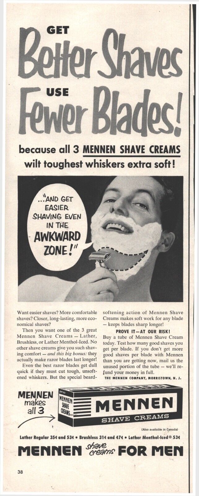 1954 Mennen Shaving Cream Vintage Original Magazine Print Ad