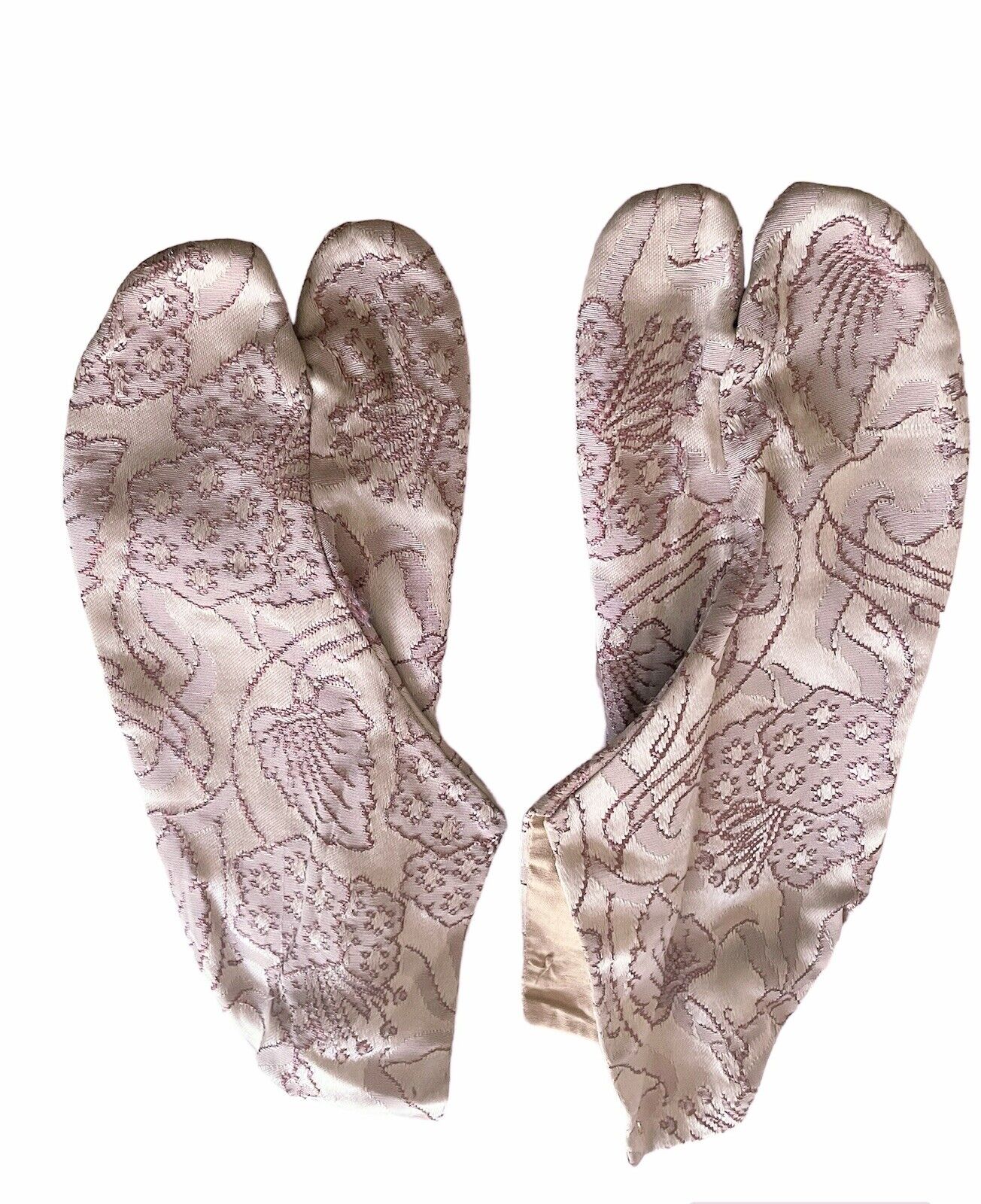 Vintage Japanese Tabi Split Toe Socks Pink Silk Brocade
